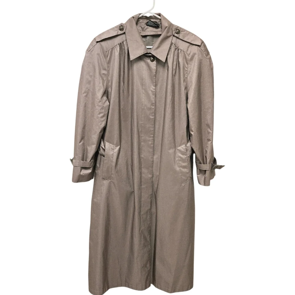Vintage Taupe Beige Trench Coat 14 Tan Khaki Crinkle Full Length Raincoat Jacket - Picture 3 of 16